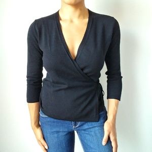 Banana Republic Merino Wool black knit wrap top M